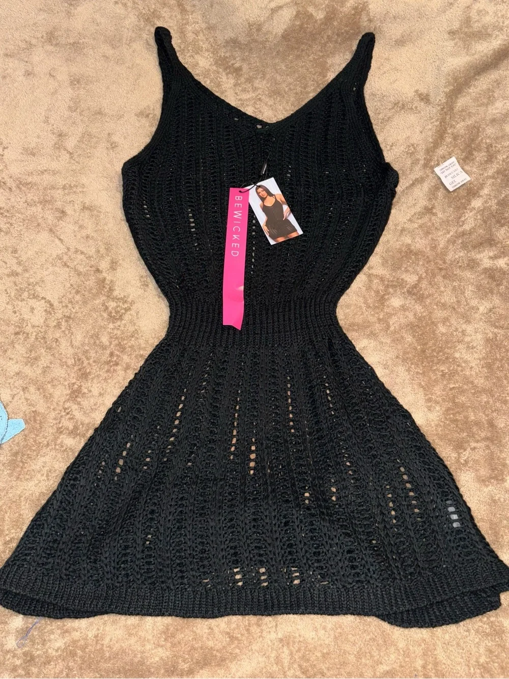 Black Crochet Sleeveless Knit Covet Up Dress